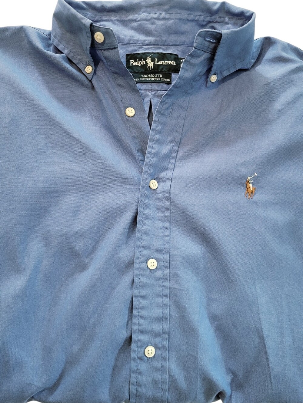 VTG Polo Ralph Lauren Shirt Mens 15-33 Blue 100% Cotton Pinpoint Oxford Yarmouth